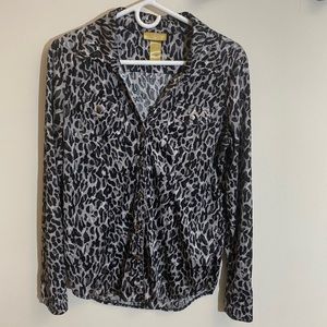 Miss Tina (Tina Knowles) Gray Leopard Print Long Sleeve Blouse - Size L (12/14)